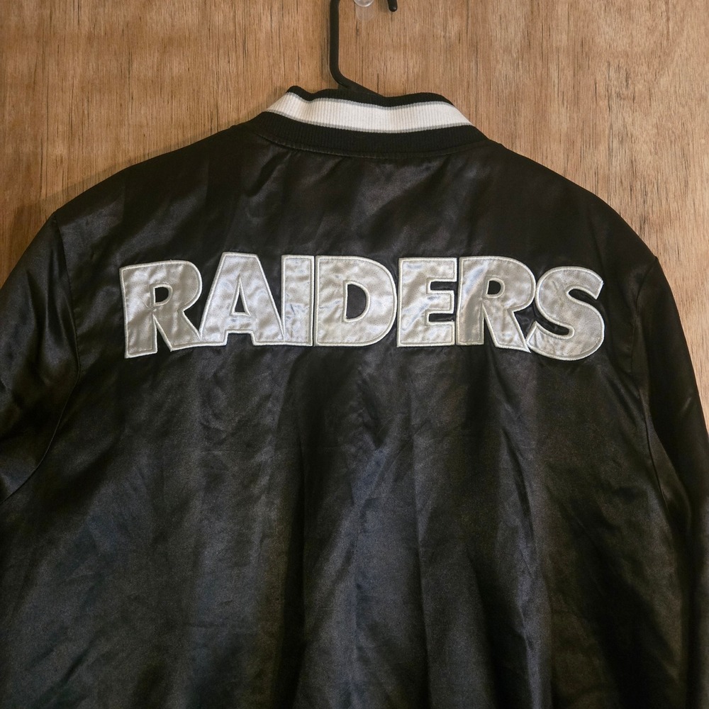 Las Vegas Raiders Satin Bomber Jacket Black Mens Large L NFL Team Apparel